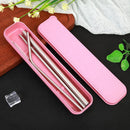 5pcs Stainless Steel Reusable Bent Straight Drink Straws with Brush (Pink) Newly