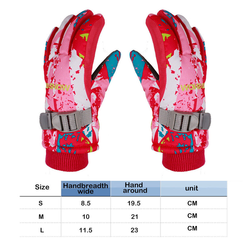 2pcs Children Winter Warm Waterproof Non-slip Skiing Gloves (Rose Red)(M) Newly