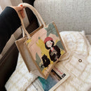Women Linen Shoulder Lunch Bag Large Capacity Top-handle Handbags (Style 3)