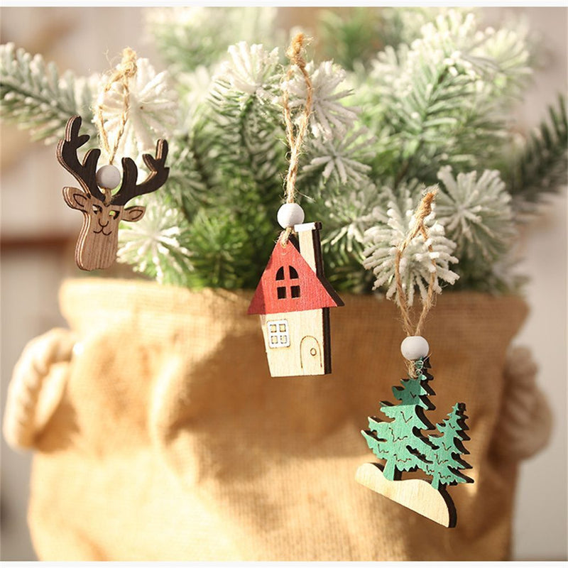 Decorations Car Christmas Tree Decor Wooden Hanging Pendant Craft Ornaments