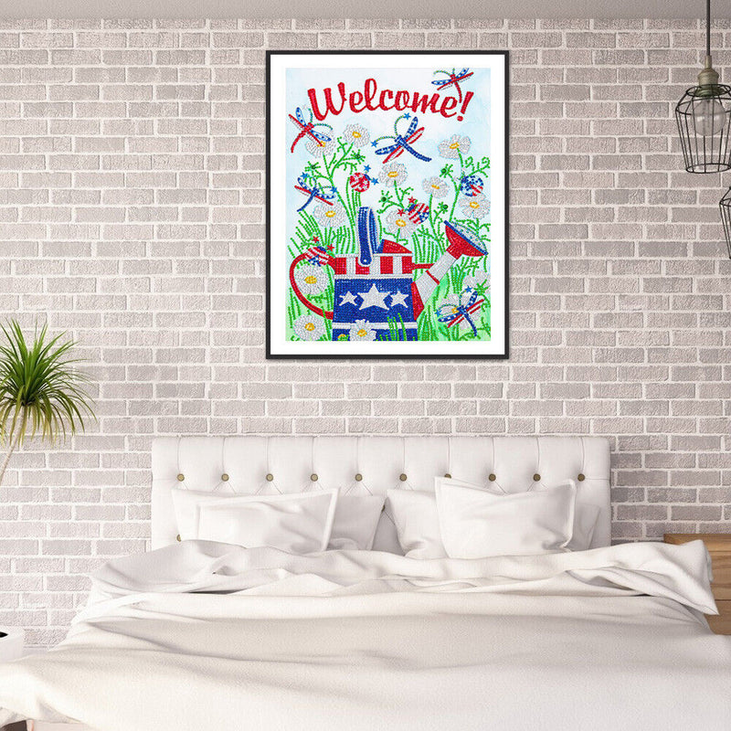 5D Flag Flower Mosaic Diamond Painting Drawing Partial Special Shape Drill Craft