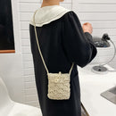 Straw Messenger Bag Boho Beach Hollow Shoulder Small Phone Purse (Beige)