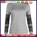Women Patchwork Tees O-Neck Casual Loose Cotton Tops Long Sleeve T-Shirts/M