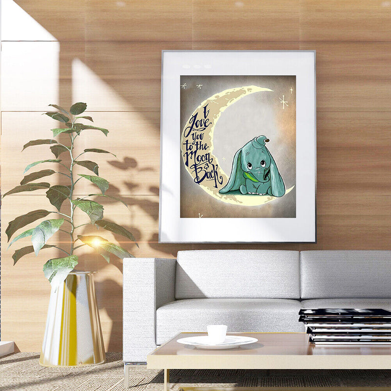 Baby Elephant on the Moon 5D DIY Full Square Diamond Painting Cartoon Mosaic Kit