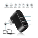 Mini Rotatable 3 Port USB Hub U Disk Reader Splitter for PC (USB 2.0 Black)