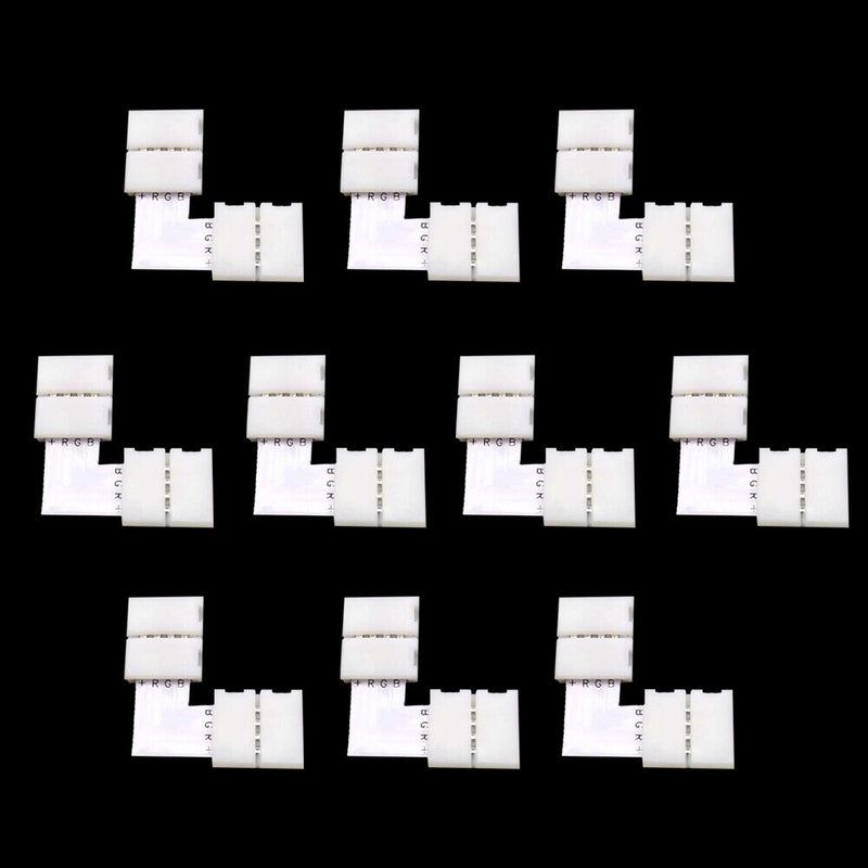 10Pcs 10mm RGB 4 Pin L Shape 90 Degree Solderless Connectors For 5050 12V LED