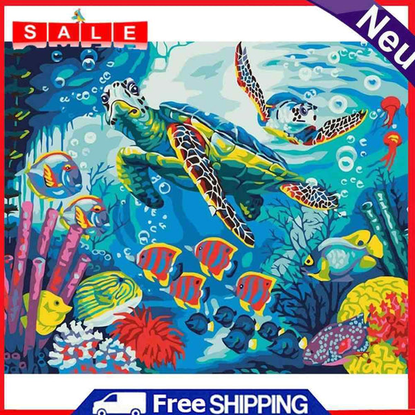 DIY Oil Painting By Numbers Kits Turtle Acrylic Color Drawing Picture Home Decor
