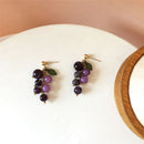 Aesthetic jewelry Fruit Shape Purple Beads Ear clip Stud Earrings Grape Pendant