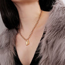 Mens Multi-Layer Chain Punk Necklace Stainless Steel Lock Pendant Bib Choker