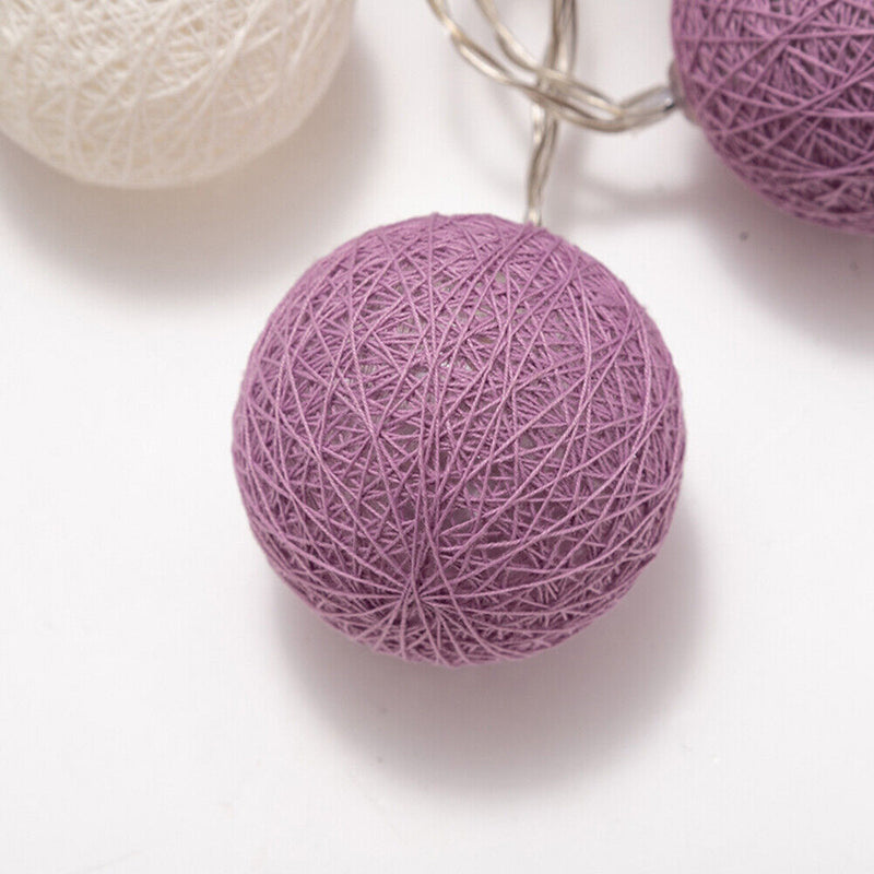 20LED Cotton Ball String Light Fairy Wedding Christmas Party Decor (Purple)
