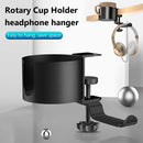 Desktop Mounted 2 in 1 Headset Hanger Stand 360 Rotating Headphone Cup Holder