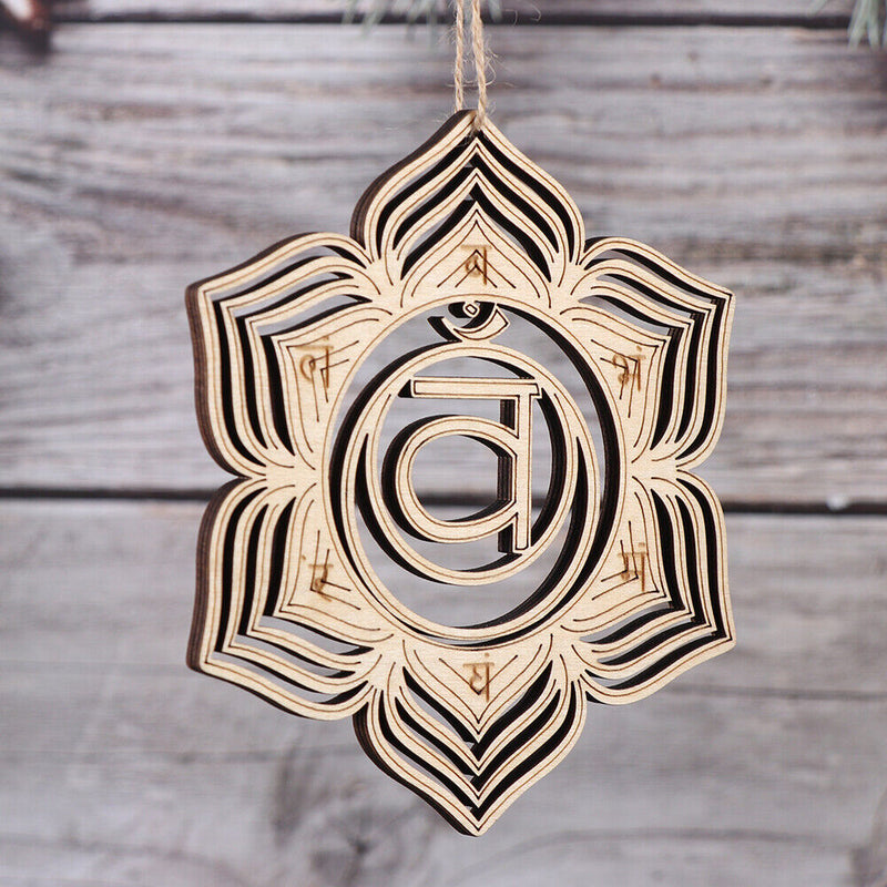 Wooden Wall Sign Flower Of Life Energy Mat Slice Wood Base Meditation Energy
