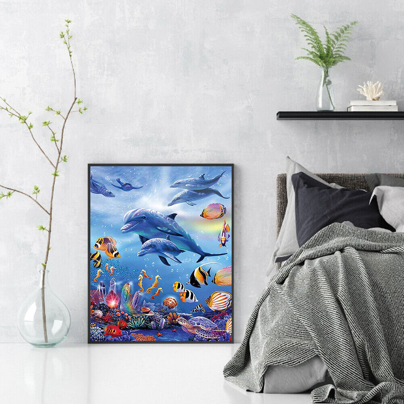 5D Diamond Painting Kit Dolphin Square Diamond Mosaic Picture Art