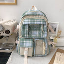Large Capacity Plaid School Student Bag Preppy Style Portable Shoulder Rucksa