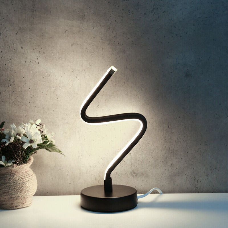 LED Spiral Shape Light Acrylic Table Lamp Bedroom Modern Decor (White UK)