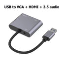 USB to HDMI-Compatible VGA 3.5mm Audio Jack Adapter Dock Hub 3 in 1 Converter