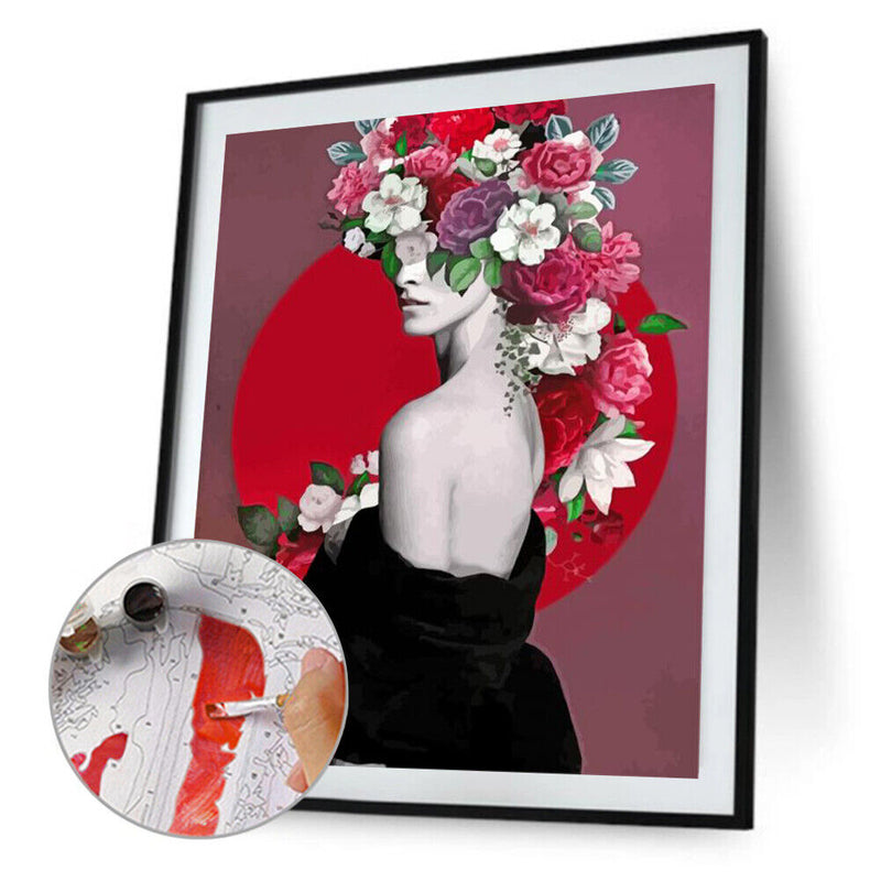 Girl with Flower Oil Paint By Number Kit DIY Frameless Drawing Picture for Ad