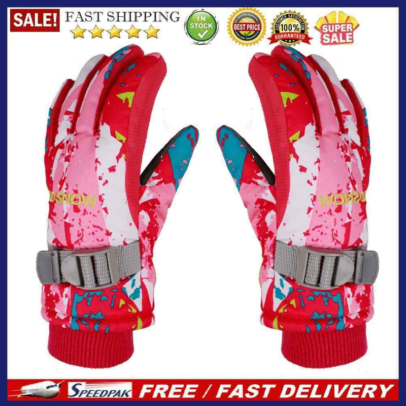 2pcs Children Winter Warm Waterproof Non-slip Skiing Gloves (Rose Red)(M)