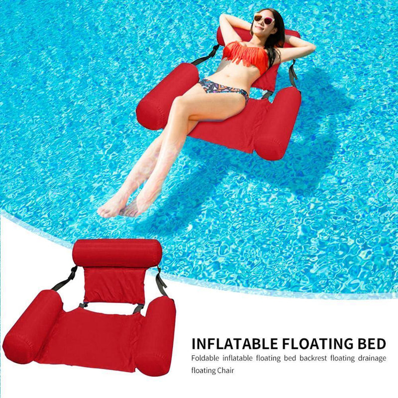 Floating Bed Swimming Pool Inflatable Water Longue w/Backrest (Rose Red)