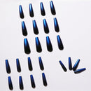 Black Blue Full Extra Long Coffin Artificial Press On Nails Gradient False Nails