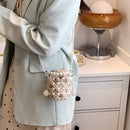 Beaded Pearls Shoulder Bag Women Mini Bucket Drawstring Messenger Handbags