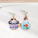 Animals Asymmetry Women Cute Ear Studs Earring Cup Cat Light Bulb Cat