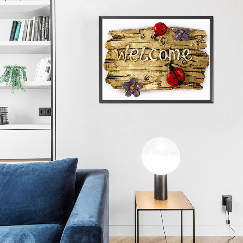 5D Diamond Painting Kit Welcome Board Full Square Drill Rhinestone DIY Wall