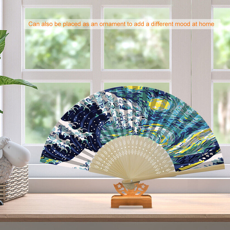 Handmade Oil Painting Waves Folding Fan By Numbers DIY Painted Craft Kit