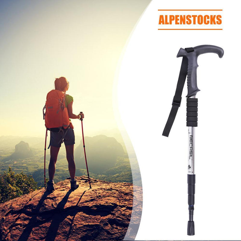 Trekking Pole 4 Sections T Shape Telescopic Outdoor Hiking Walking Crutch S