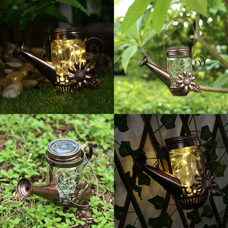 Watering Can LightsSolar Powered Metal Decorative Yard Art for Patio Yard Garden