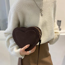 Women Retro Scrub PU Shoulder Bag Heart Shape Crossbody Bags (Dark Brown)