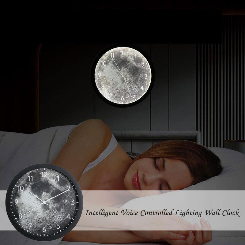 Intelligent LED Voice Controlled Lighting Wall Clock Creative Luxury Clock Mute,