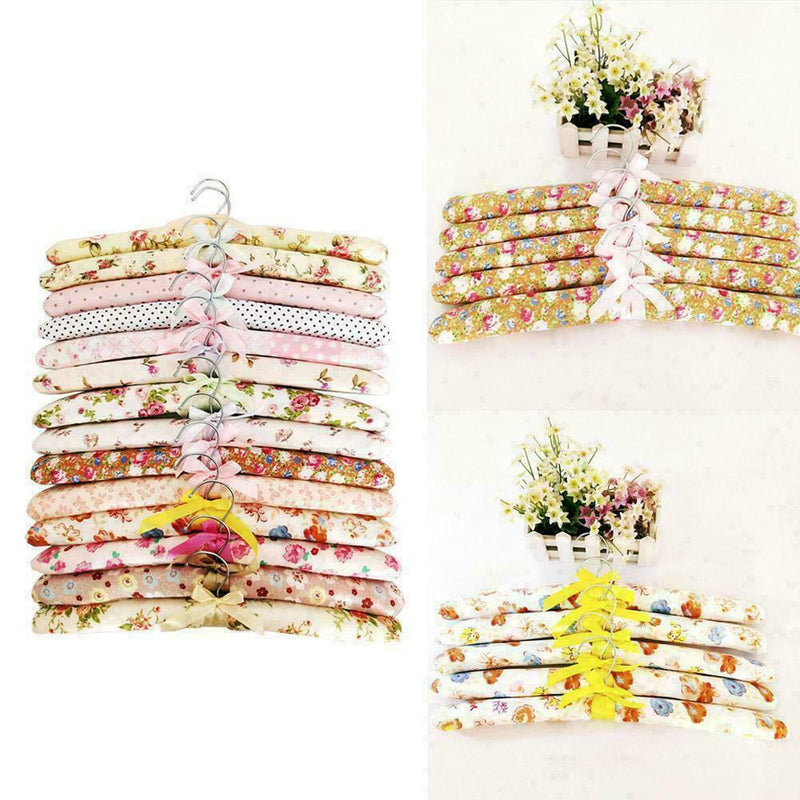 5pcs Satin Clothes Hangers Coat Hanger Soft Flowery Calico Sent Q2L1 Padded X2U4
