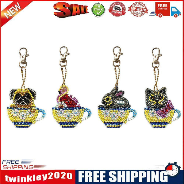14PCS Diamond Painting Keychains Cup Animal Embroidery Needlework Keyrings