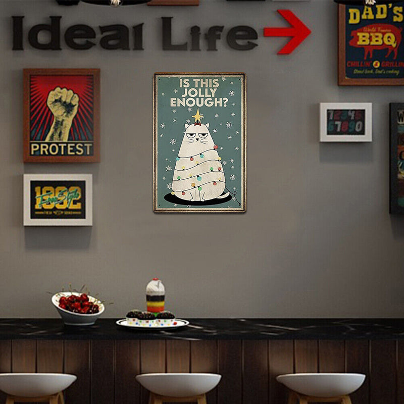 Christmas Tree Cat Plate Metal Tin Sign Plaque for Bar Pub Decorative Iron