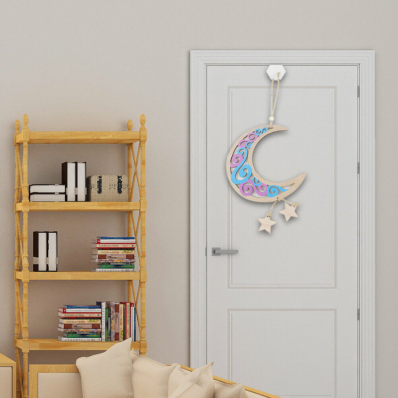 Wooden Eid Mubarak Hanging Pendant Moon Ornament Ramadan Decor (JM00463)