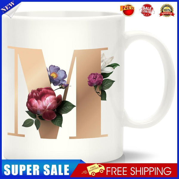 Funny Creative Ceramic Coffee Mugs with Flower Letter M Friends Ideal Gifts