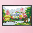DIY Cross Stitch 11CT Stamped Print Artwork Pleasant House Canvas Kit Needlew