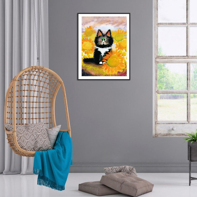 5D Sunflower Cat Mosaic Diamond Painting Drawing Full Round Drill DIY Art Craft
