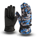 Winter Men Warm Skiing Fleece Gloves with Buckle Thickened (Camo Blue)