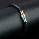 Leather Braided Lovers Pride Rainbow Bracelets Titanium Les Jewelry R3K9