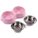Stainless Steel Double Bowl Pet Dog Water Feeder Cat Puppy Food Drinking Di