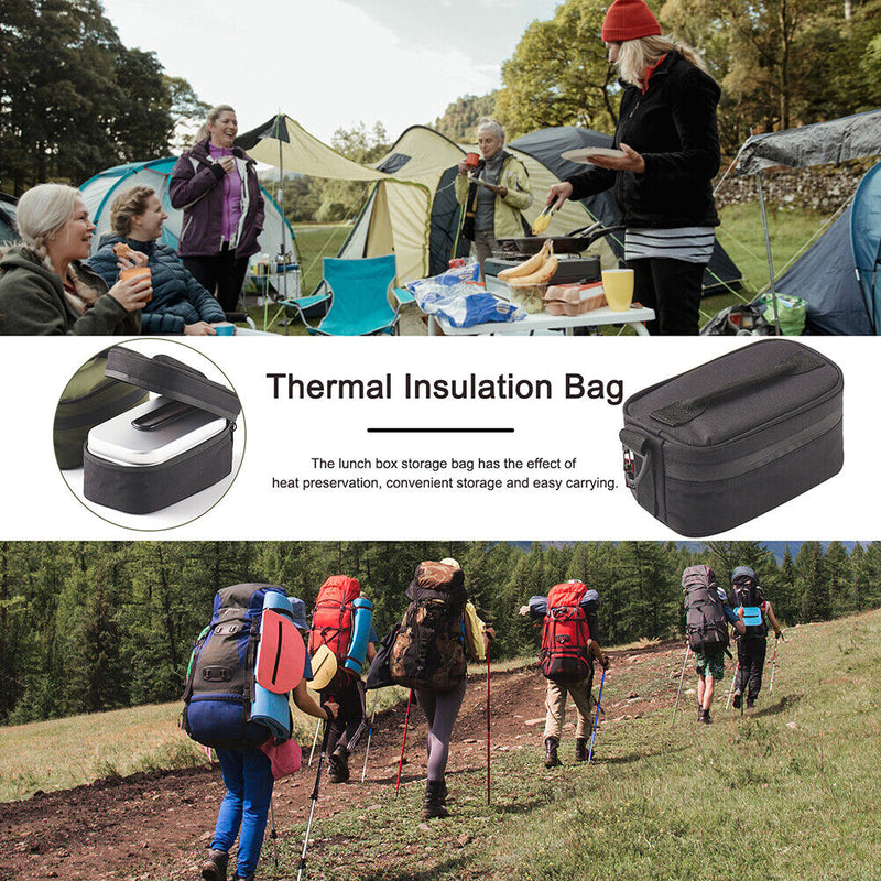 Outdoor Camping Lunch Box Aluminum Thermal Food Picnic Bento Bags (Black) Newly