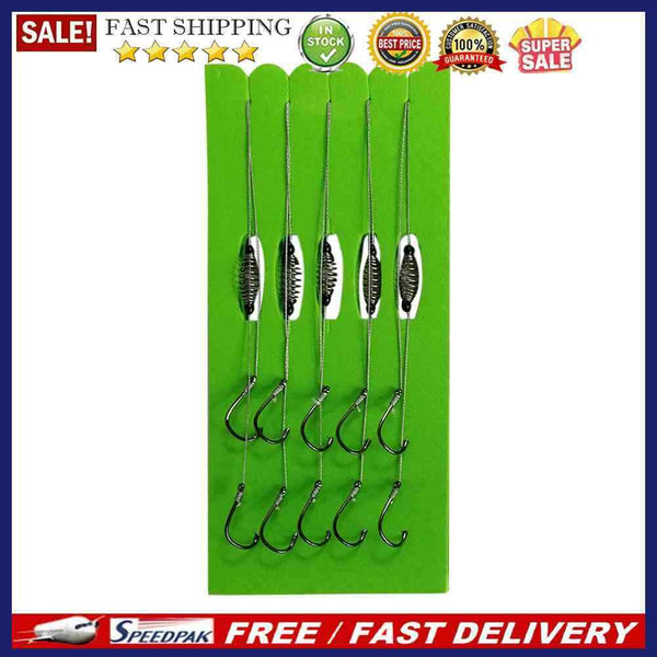5pcs Fishing Device Spring Double Hook Carbon Steel Barbed Bait Feeder Hooks