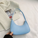Women Solid Color Nylon Tote Bag Crescent Zipper Top-handle Bag (Blue)
