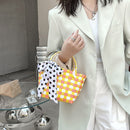 Handmade Woven Plaid Basket Tote Women Silk Scarf Small Handbag (Yellow)