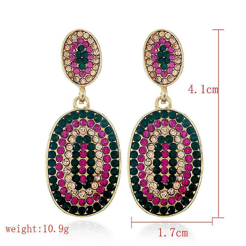 European Women Rhinestone Geometric Oval Dangle Stud Earrings Jewelry Gift