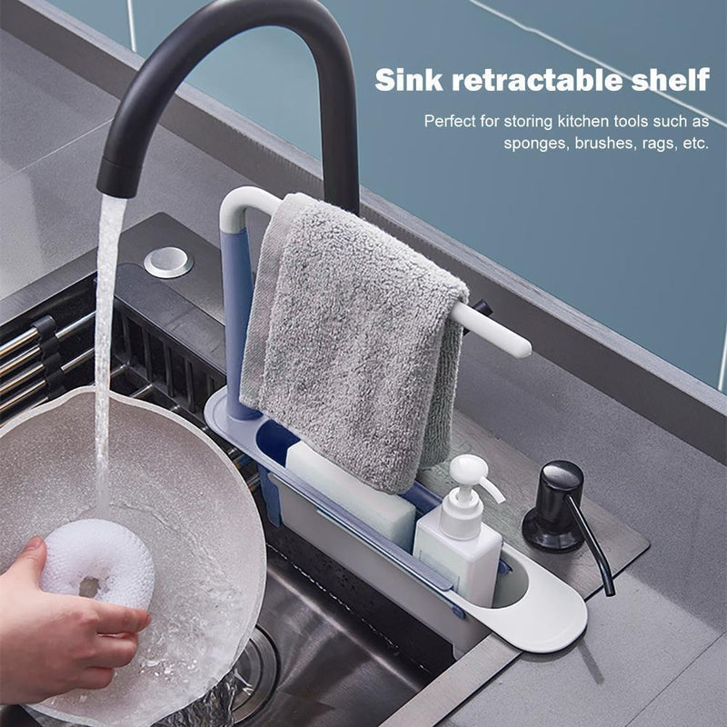 Adjustable Drainer Sink Tray, Kitchen Telescopic Sink Rack Shelf Sponge Drain Ex