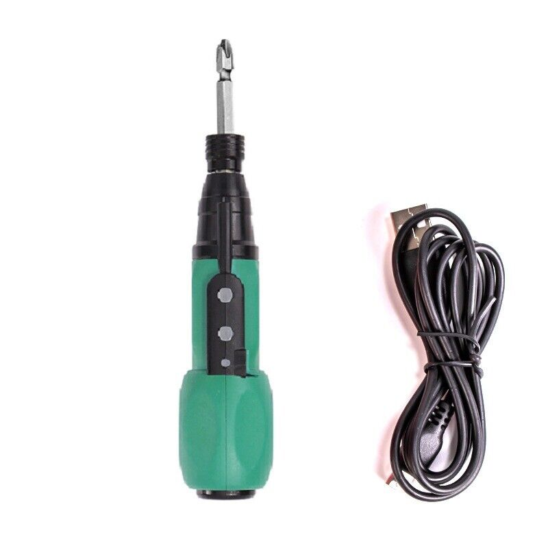 LED Anti-Slip Rod Handle Electric Screwdriver Kit Torque USB Drill (Green)