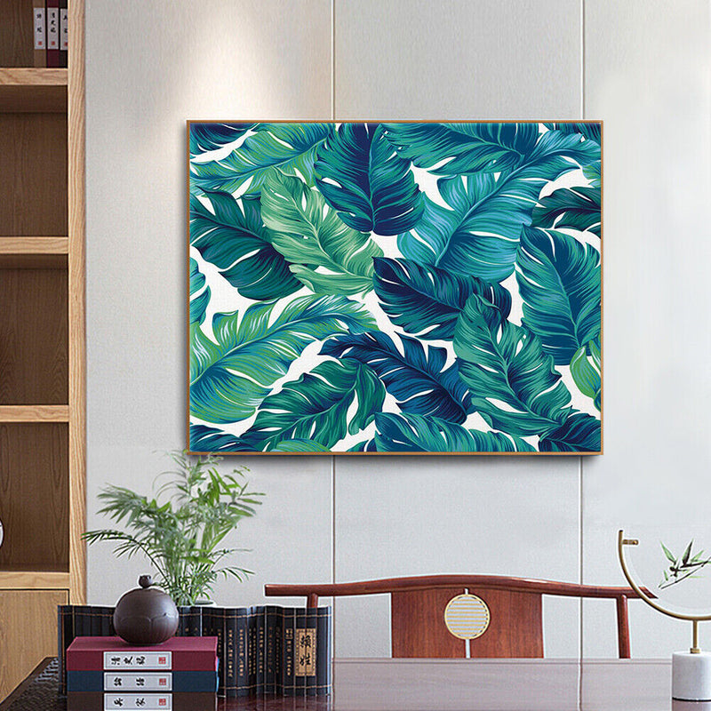 Tropical Leaves Oil Paint By Numbers Kit DIY Handpainted on Canvas Wall Art